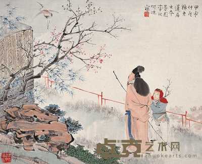 李芳园 折枝观鹤图 片 31×38.5cm